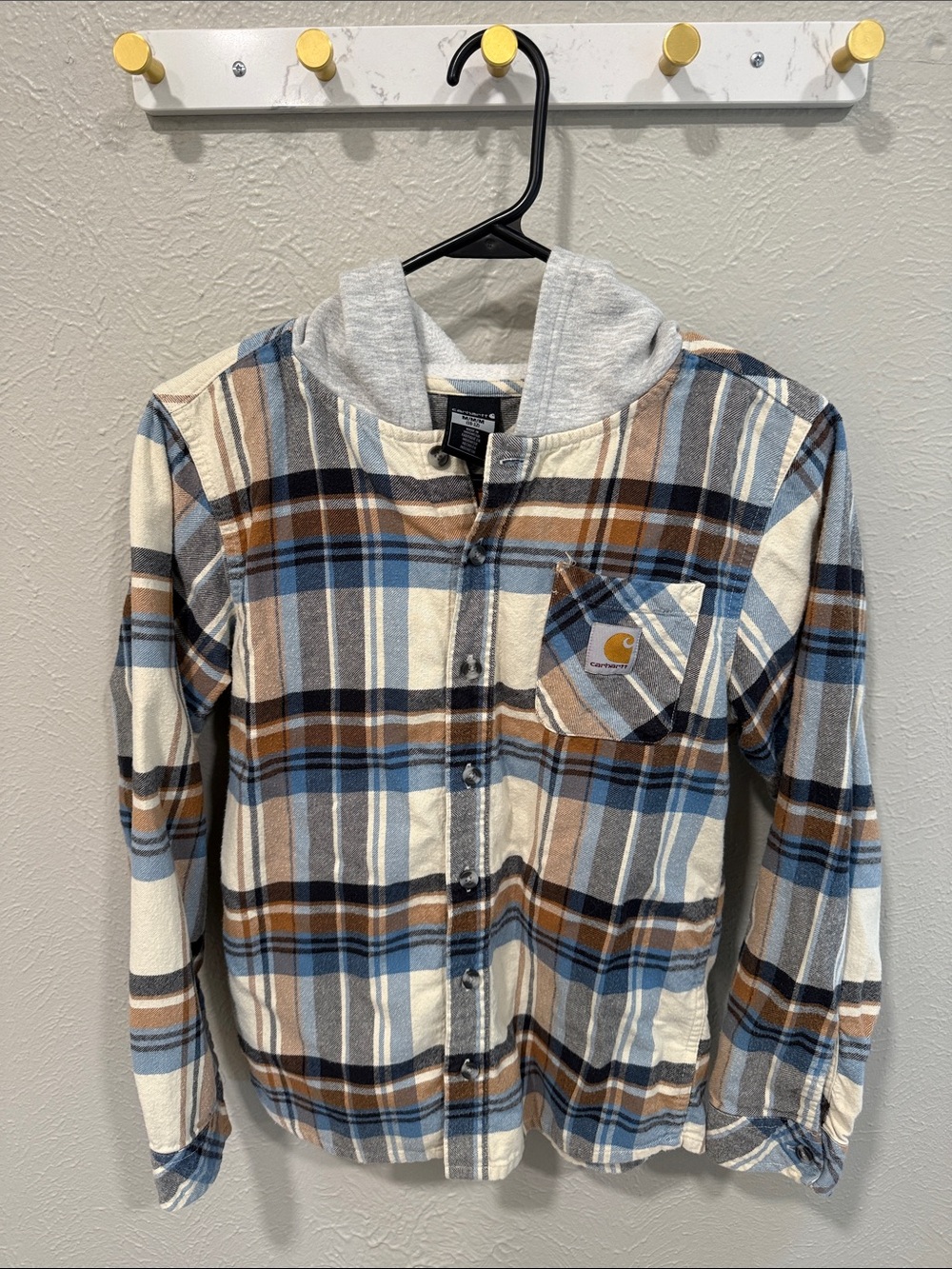 Youth Carhartt Plaid Hooded Flannel Shirt Jacket